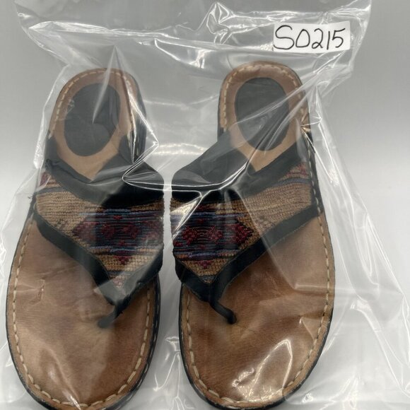 Minnetonka Womens 11 Aztec Leather Woven Thong Sandals Red Blue Boho Tribal - Picture 10 of 10